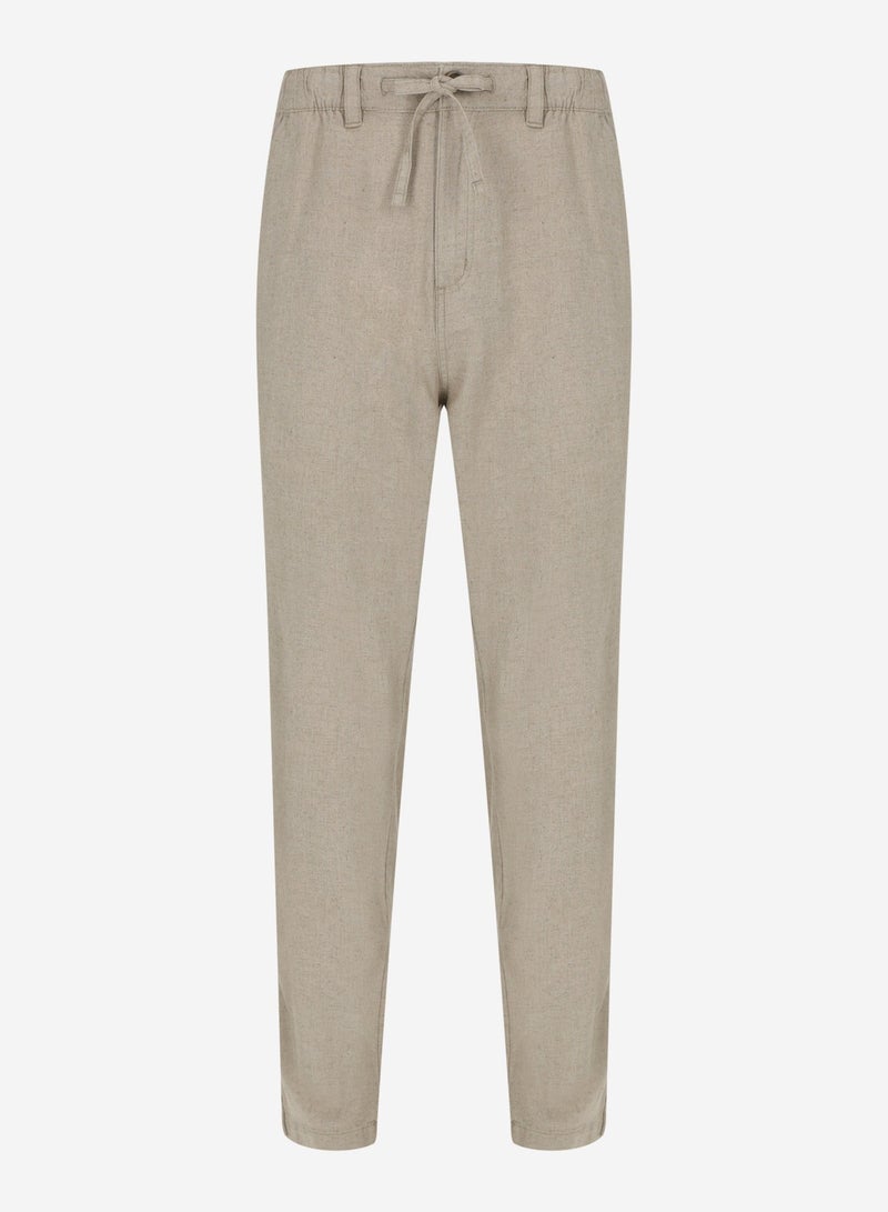 Outventure Men's Beige Trousers – Cotton-Viscose Blend, Loose Fit, Elastic Waistband, Adjustable Drawcord, 2 Pockets for Essentials, Comfortable Design - Image 1