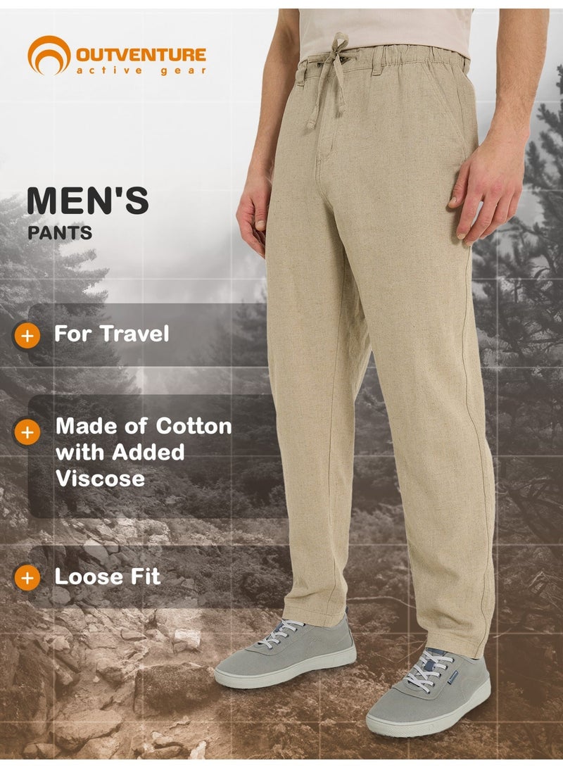 Outventure Men's Beige Trousers – Cotton-Viscose Blend, Loose Fit, Elastic Waistband, Adjustable Drawcord, 2 Pockets for Essentials, Comfortable Design - Image 2