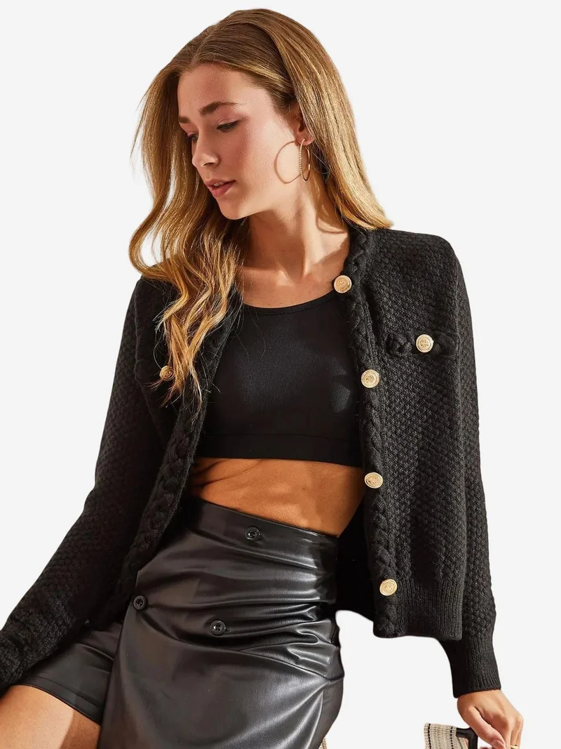 LUCCI Textured Knitwear Cardigan with Button Closure