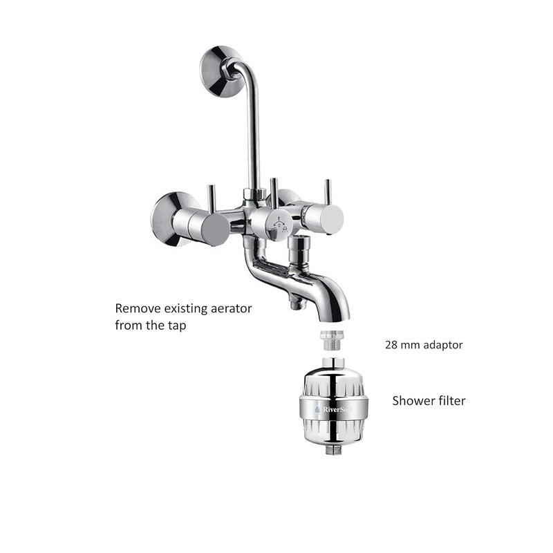 RiverSoft Sf-15F Abs Tap Filter With 15 Stage Tap Adaptors | Water Softener For Bathroom (Chrome, Metallic Finish), 28 Millimeters - Image 4