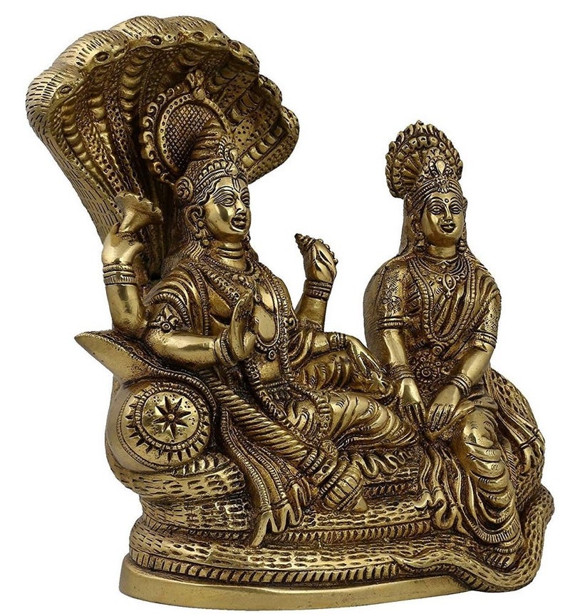 Artvarko Lakshmi Vishnu Brass Idol God Goddess Statues Religious Deity Laxmi Vishnu Resting On Sheshnaag - Image 3