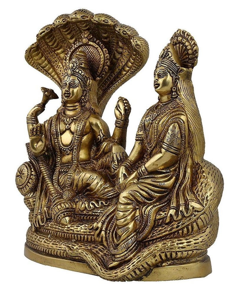Artvarko Lakshmi Vishnu Brass Idol God Goddess Statues Religious Deity Laxmi Vishnu Resting On Sheshnaag - Image 4