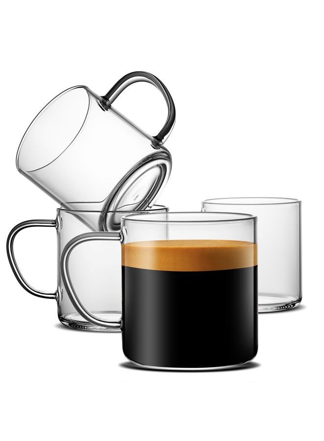 LUXU Glass Coffee Mugs Set of 4,Large Wide Mouth Mocha Hot Beverage Mugs (14oz),Clear Espresso Cups with Handle,Lead-Free Drinking Glassware,Perfect for Latte,Cappuccino,Hot Chocolate,Tea and Juice - Image 1