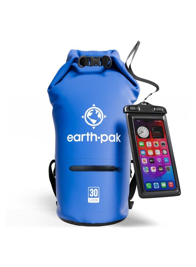 Earth Pak Torrent Series Waterproof Dry Bag Keeps Gear Dry for Kayaking, Boating, Hiking, Camping and Fishing with Waterproof Phone Case (Blue, 30L) - Image 1