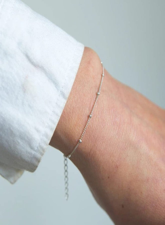 DeScount Dainty Silver Satellite Chain Bracelet,Beaded Chain Bracelets for Women - Image 2