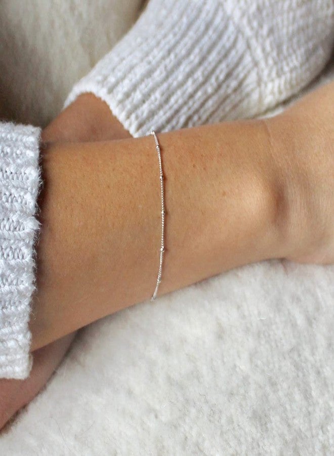 DeScount Dainty Silver Satellite Chain Bracelet,Beaded Chain Bracelets for Women - Image 3