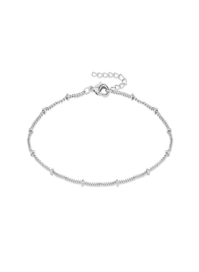 DeScount Dainty Silver Satellite Chain Bracelet,Beaded Chain Bracelets for Women - Image 1