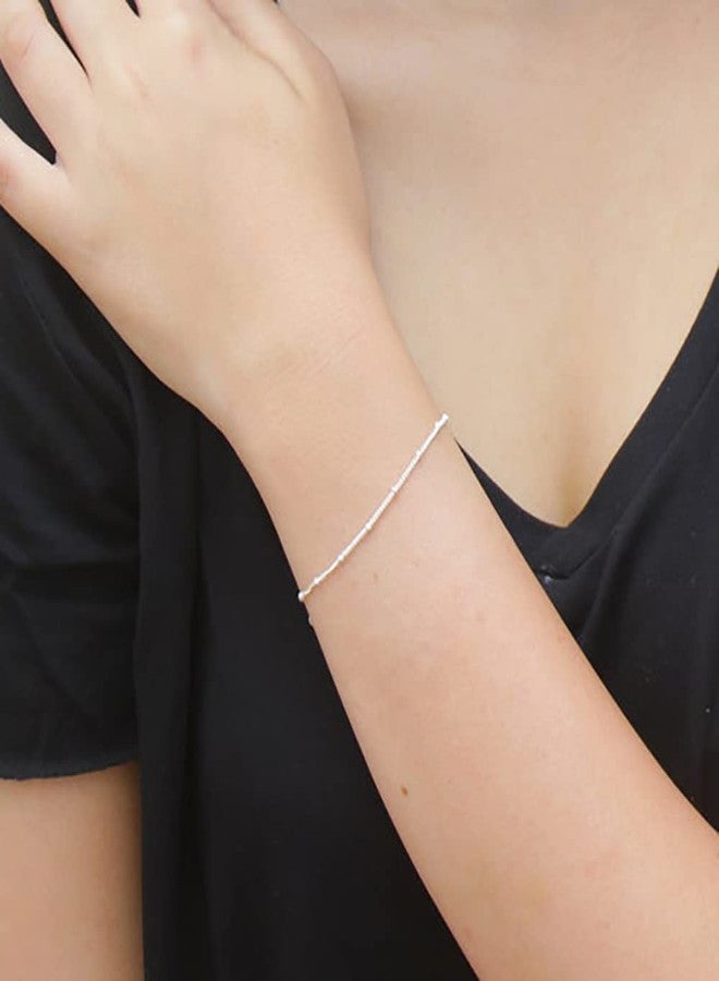 DeScount Dainty Silver Satellite Chain Bracelet,Beaded Chain Bracelets for Women - Image 4