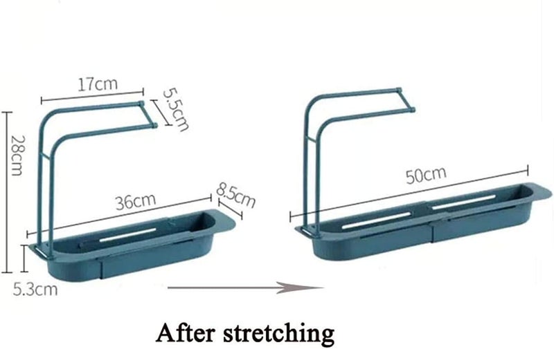 Orrda Telescopic Sink Holder | Plastic Expandable Storage Drain Basket Rack | Adjustable Faucet Rack Dish Brushes Sponge Soap Holder with Towel Dishcloth Shelf Hanger (Multicolor) - Image 1