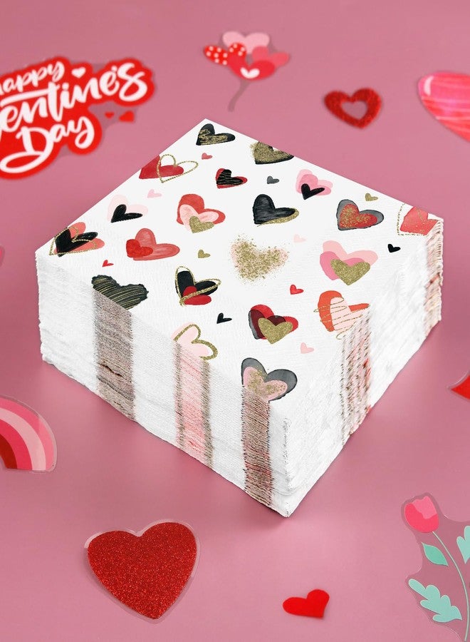 Quera 50 Pack Colorful Heart Cocktail Beverage Paper Napkins Disposable Paper Hearts Dessert Napkin for Spring Valentine's Day Wedding Dinner Supplies Tableware Decor (6.5 x 6.5'') - Image 2