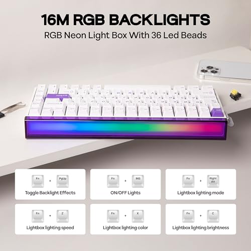MechLands Aula Hero84 HE Wired Magnetic Gaming Keyboard, Rapid Hall Effect Keyboard with 0.01mm Adjustable Actuation, 8kHz Polling, 5-Layer Sound Dampening, RGB Lightbox & Backlit (White Purple) - Image 4