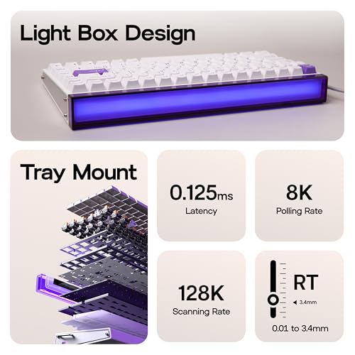 MechLands Aula Hero84 HE Wired Magnetic Gaming Keyboard, Rapid Hall Effect Keyboard with 0.01mm Adjustable Actuation, 8kHz Polling, 5-Layer Sound Dampening, RGB Lightbox & Backlit (White Purple) - Image 3