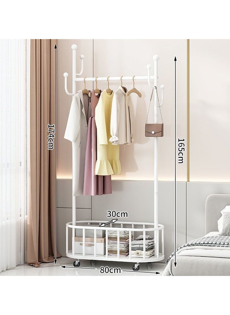 انسجام رف ملابس متدحرج معدني كبير قابل للتحرك مع خطافات وعجلات وسلة تخزين ورف معاطف متعدد الوظائف لتعليق الملابس والحقائب والقبعات - Image 5