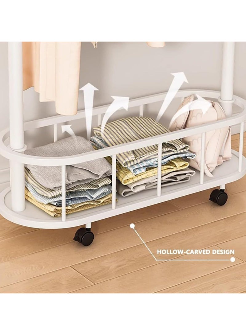 انسجام رف ملابس متدحرج معدني كبير قابل للتحرك مع خطافات وعجلات وسلة تخزين ورف معاطف متعدد الوظائف لتعليق الملابس والحقائب والقبعات - Image 2