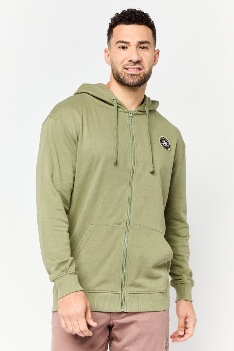 Paul Frank Men Brand Logo Long Sleeve Full Zip Hoodie, Sage Green - Image 1