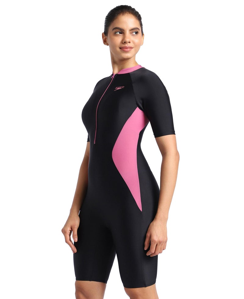 Speedo Women's Endurance Essential Panel Kneesuit Swimwear - Black & Hotmauve - Image 2