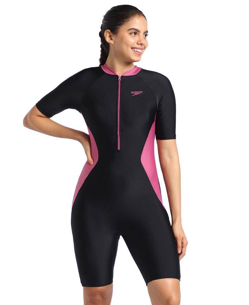 Speedo Women's Endurance Essential Panel Kneesuit Swimwear - Black & Hotmauve - Image 1