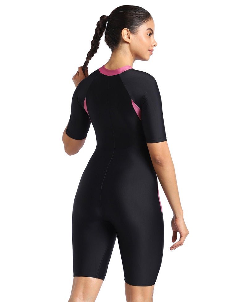 Speedo Women's Endurance Essential Panel Kneesuit Swimwear - Black & Hotmauve - Image 3