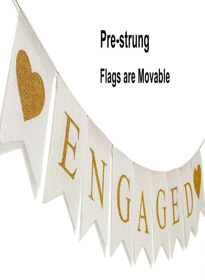 CROWNOS Burlap Engaged Decorations, Prestrung Engaged Banner Sign, White and Gold Engagement Party Decorations - Image 2
