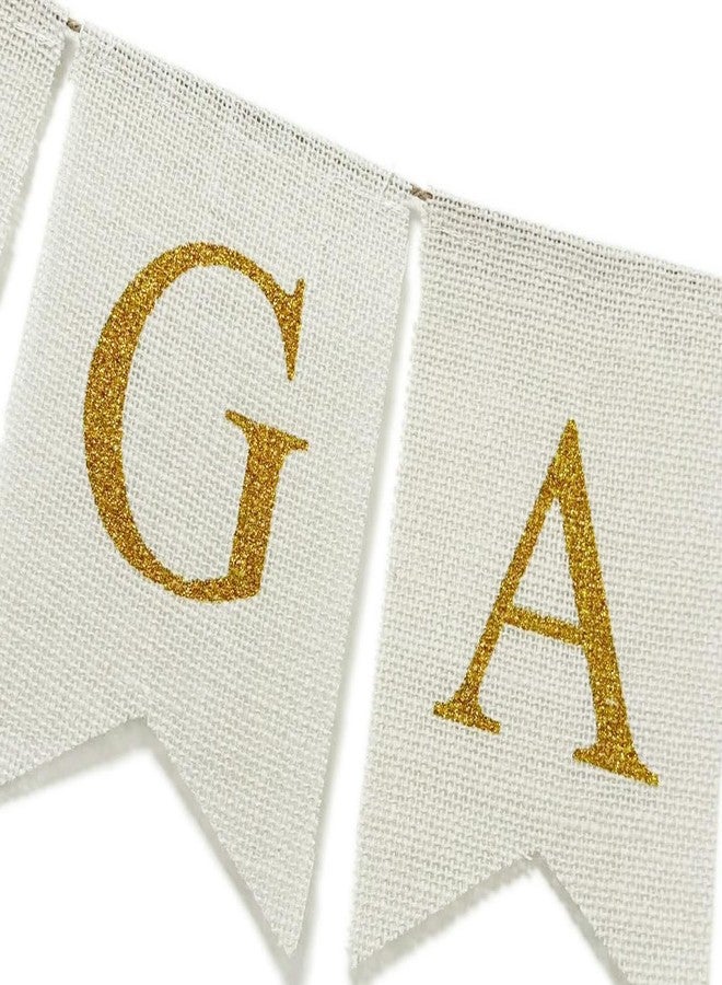 CROWNOS Burlap Engaged Decorations, Prestrung Engaged Banner Sign, White and Gold Engagement Party Decorations - Image 3