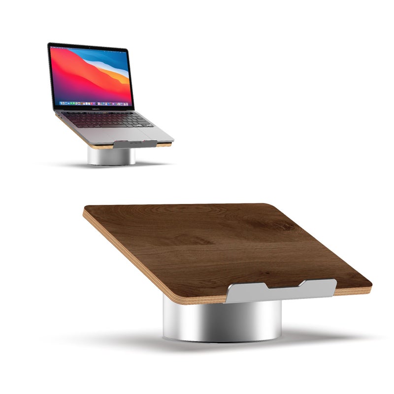 HumanCentric Laptop Riser for Desk in Black Walnut Wood Top and Space Gray Aluminum Base, Compatible with MacBook and Other Laptops Up to 16 Inches, Ergonomic Computer Holder, 25-Degree Angle Tilt - Image 1