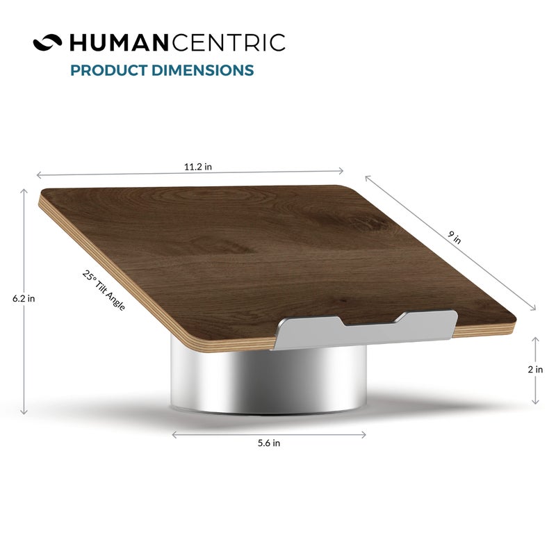HumanCentric Laptop Riser for Desk in Black Walnut Wood Top and Space Gray Aluminum Base, Compatible with MacBook and Other Laptops Up to 16 Inches, Ergonomic Computer Holder, 25-Degree Angle Tilt - Image 4