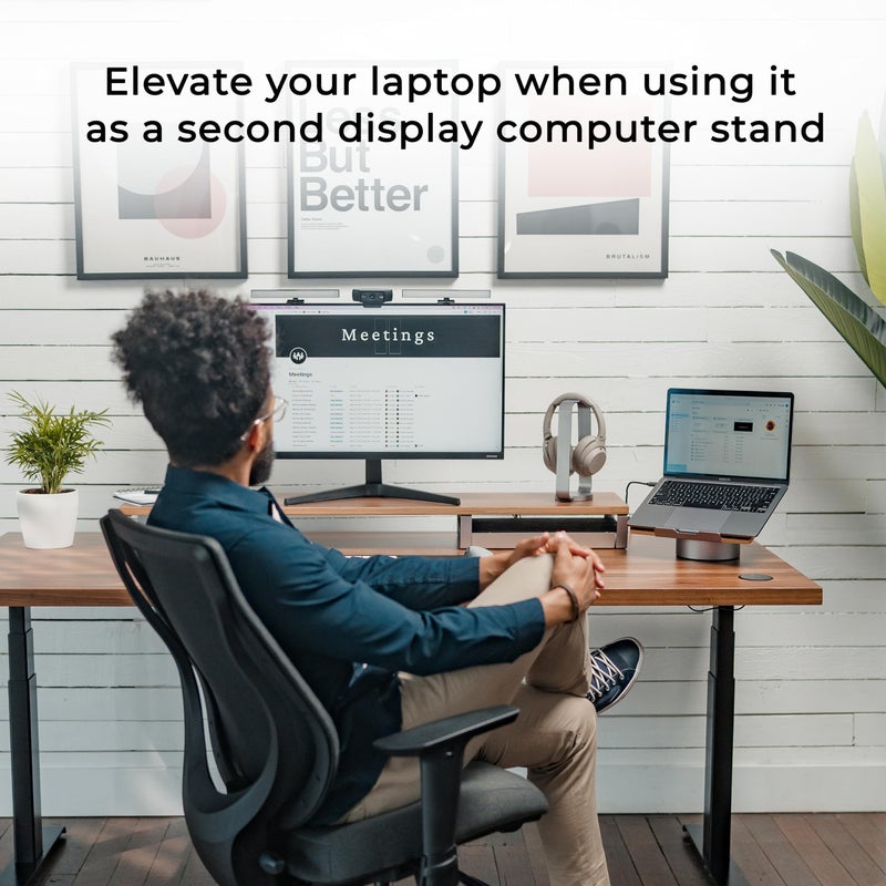 HumanCentric Laptop Riser for Desk in Black Walnut Wood Top and Space Gray Aluminum Base, Compatible with MacBook and Other Laptops Up to 16 Inches, Ergonomic Computer Holder, 25-Degree Angle Tilt - Image 2