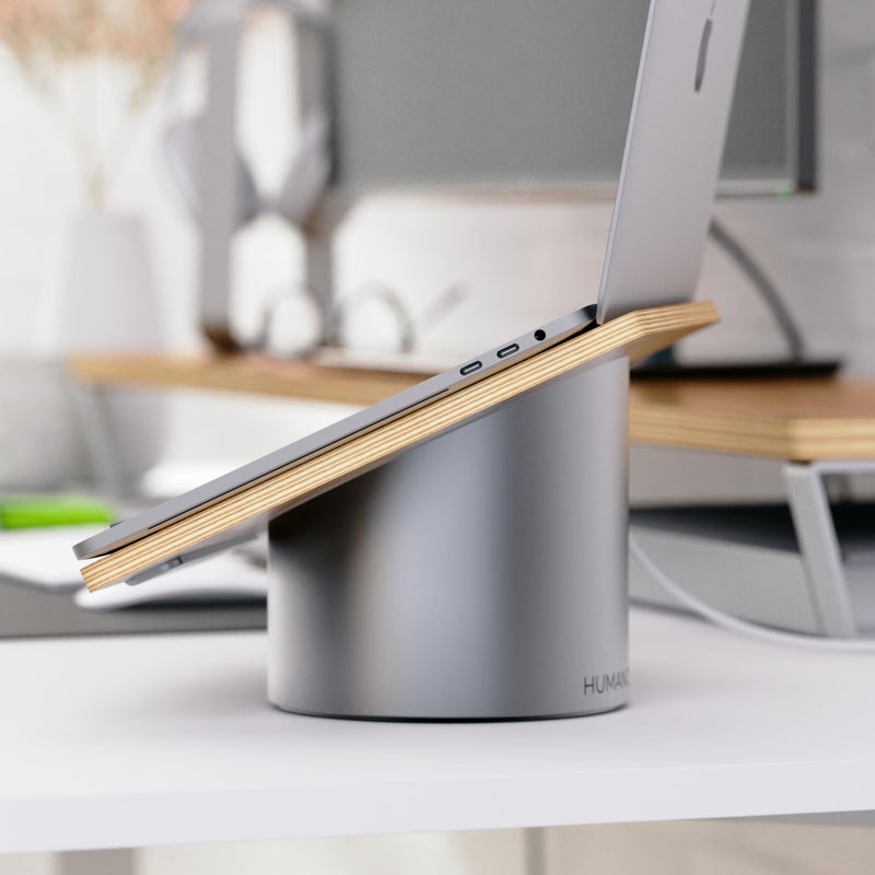 HumanCentric Laptop Riser for Desk in Black Walnut Wood Top and Space Gray Aluminum Base, Compatible with MacBook and Other Laptops Up to 16 Inches, Ergonomic Computer Holder, 25-Degree Angle Tilt - Image 3