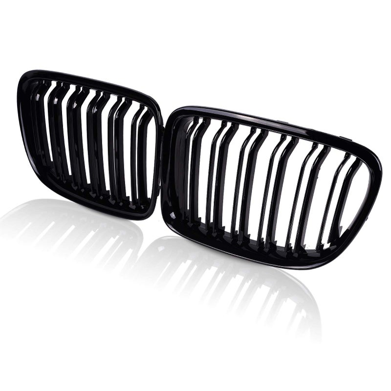 runmade Glossy Black Front Hood Kidney Grille Sport Grill Replacement Dual Slat Compatible with BMW E84 X1 4Door 20092015
