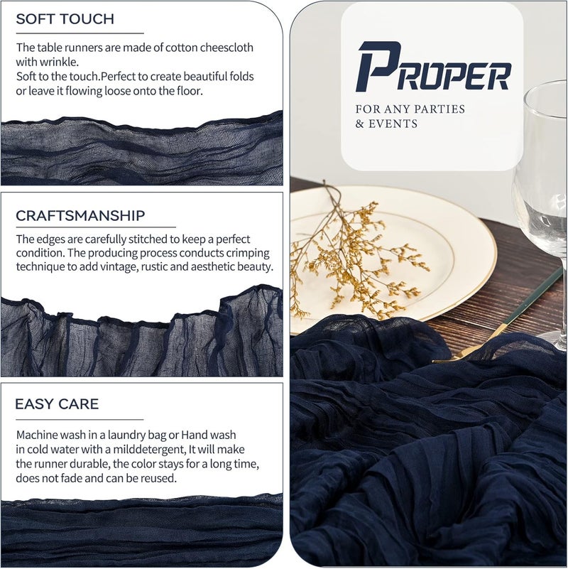 YMHPRIDE 10 Packs Cheesecloth Table Runner Navy Blue, 90x300cm Dark Blue Rustic Gauze Fabric Boho Table Runner, Blue Cheesecloth Wedding Table Decor for Wedding Party Bridal Shower Table Decorations - Image 2