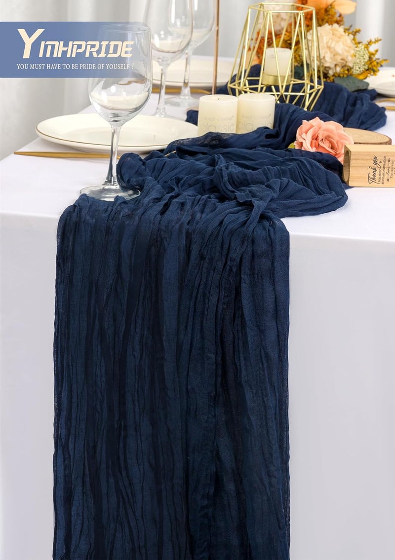 YMHPRIDE 10 Packs Cheesecloth Table Runner Navy Blue, 90x300cm Dark Blue Rustic Gauze Fabric Boho Table Runner, Blue Cheesecloth Wedding Table Decor for Wedding Party Bridal Shower Table Decorations - Image 4