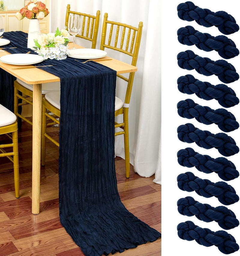 YMHPRIDE 10 Packs Cheesecloth Table Runner Navy Blue, 90x300cm Dark Blue Rustic Gauze Fabric Boho Table Runner, Blue Cheesecloth Wedding Table Decor for Wedding Party Bridal Shower Table Decorations - Image 1