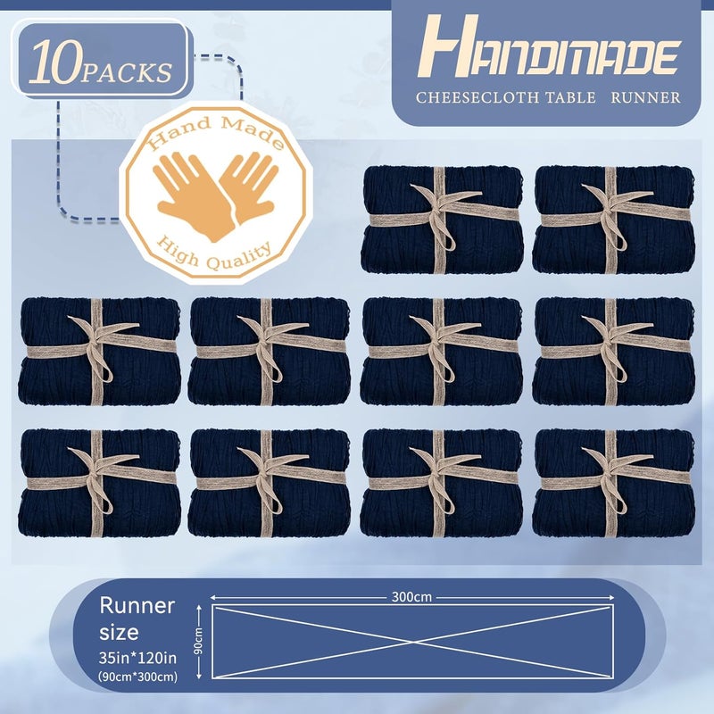 YMHPRIDE 10 Packs Cheesecloth Table Runner Navy Blue, 90x300cm Dark Blue Rustic Gauze Fabric Boho Table Runner, Blue Cheesecloth Wedding Table Decor for Wedding Party Bridal Shower Table Decorations - Image 3