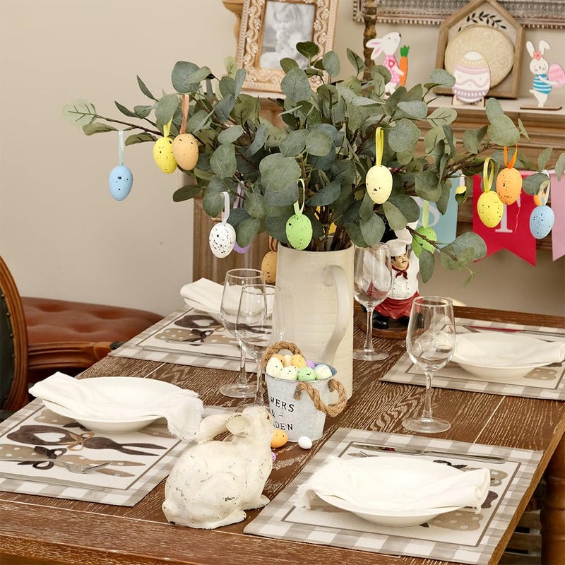 ARKENY Easter Placemats 12x18 Inches Set of 4, Bunny Rabbit Spring Holiday Farmhouse Burlap Buffalo Plaid Indoor Table Mats Decorations for Home - Image 2