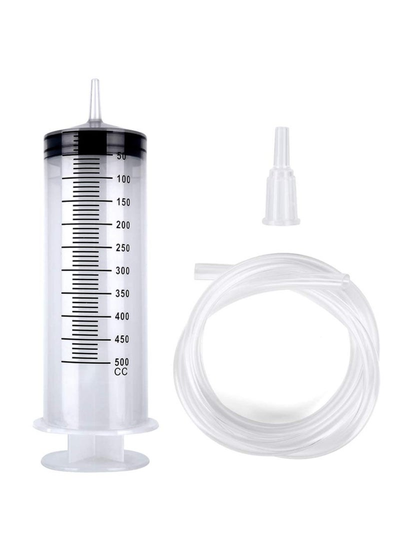 Excefore - Plastic Syringe with Tube 500ml Extra Large Syringe with Tubing and Tip Adapter Safe and Individually Sealed Ideal for Industrial Use Science Labs Watering Glue Dispensing Horse Feeding - Image 1