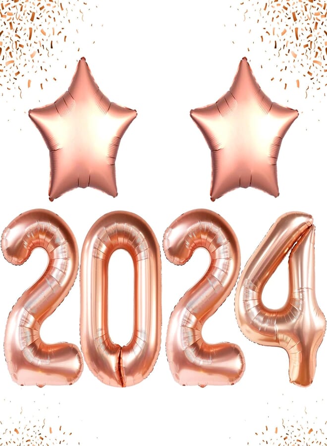 KATCHON Huge Rose Gold 2024 Balloons Numbers - 40 Inch | Rose Gold Star Balloons, Happy New Year Decorations 2024 | New Year’s Eve Party Supplies 2024 | NYE Decorations, New Year’s Eve Decorations
