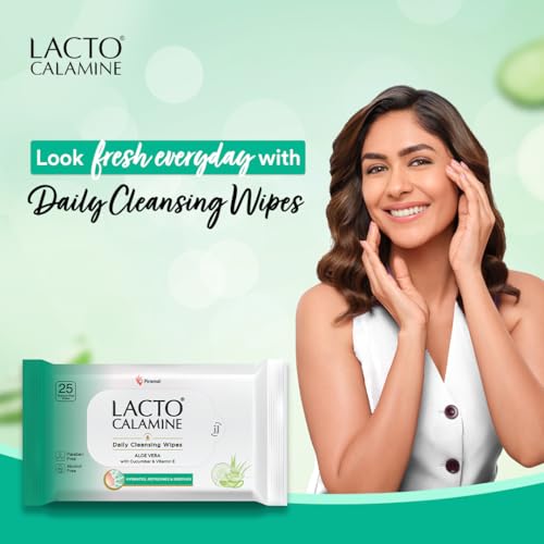 Lacto Calamine مناديل لكتو كالمين اليومية لتنظيف الوجه 25N لكل عبوة - عبوة من 5 | مناديل إزالة المكياج | مناديل مبللة للوجه مع الألوة فيرا، الخيار وفيتامين E | مناديل مبللة للنساء والرجال | خالية من البارابين والكحول - Image 2