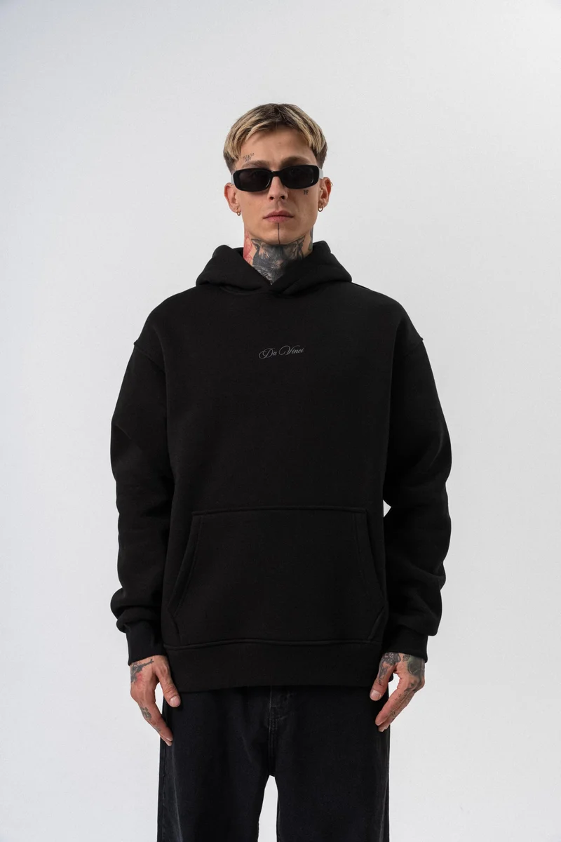 RESPIRE Men's Da Vinci Printed Hooded Oversize Hoodie Black