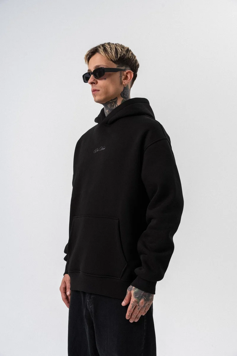 RESPIRE Men's Da Vinci Printed Hooded Oversize Hoodie Black