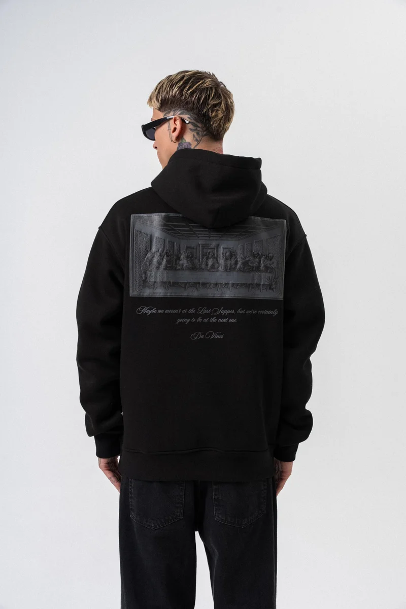 RESPIRE Men's Da Vinci Printed Hooded Oversize Hoodie Black