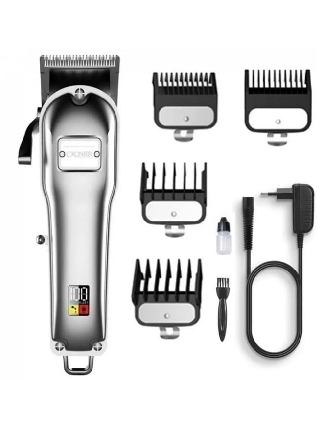 ماكينة الحلاقة الإحترافيه CR-11 معدن بالكامل بشاشه ديجيتال و أربعة أمشاط للتدريج تعمل حتى 4 ساعات متواصلين