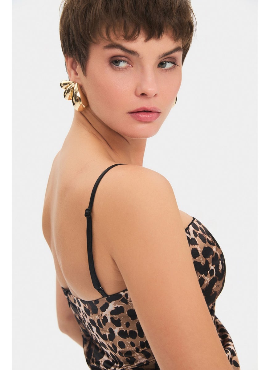 JUNE - Women's Body-hugging Square Neck Rope-Strapped Leopard Print Mini Dress - Image 1
