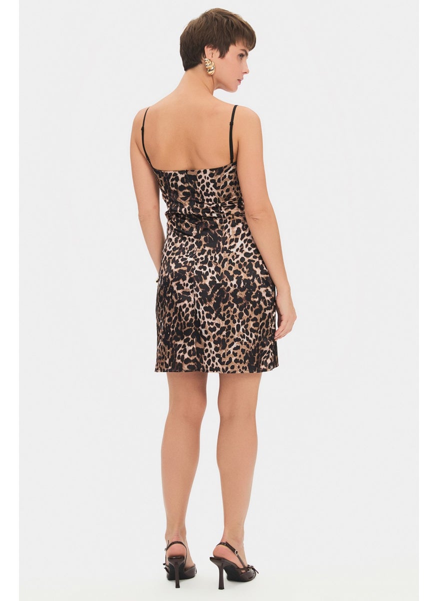 JUNE - Women's Body-hugging Square Neck Rope-Strapped Leopard Print Mini Dress - Image 1
