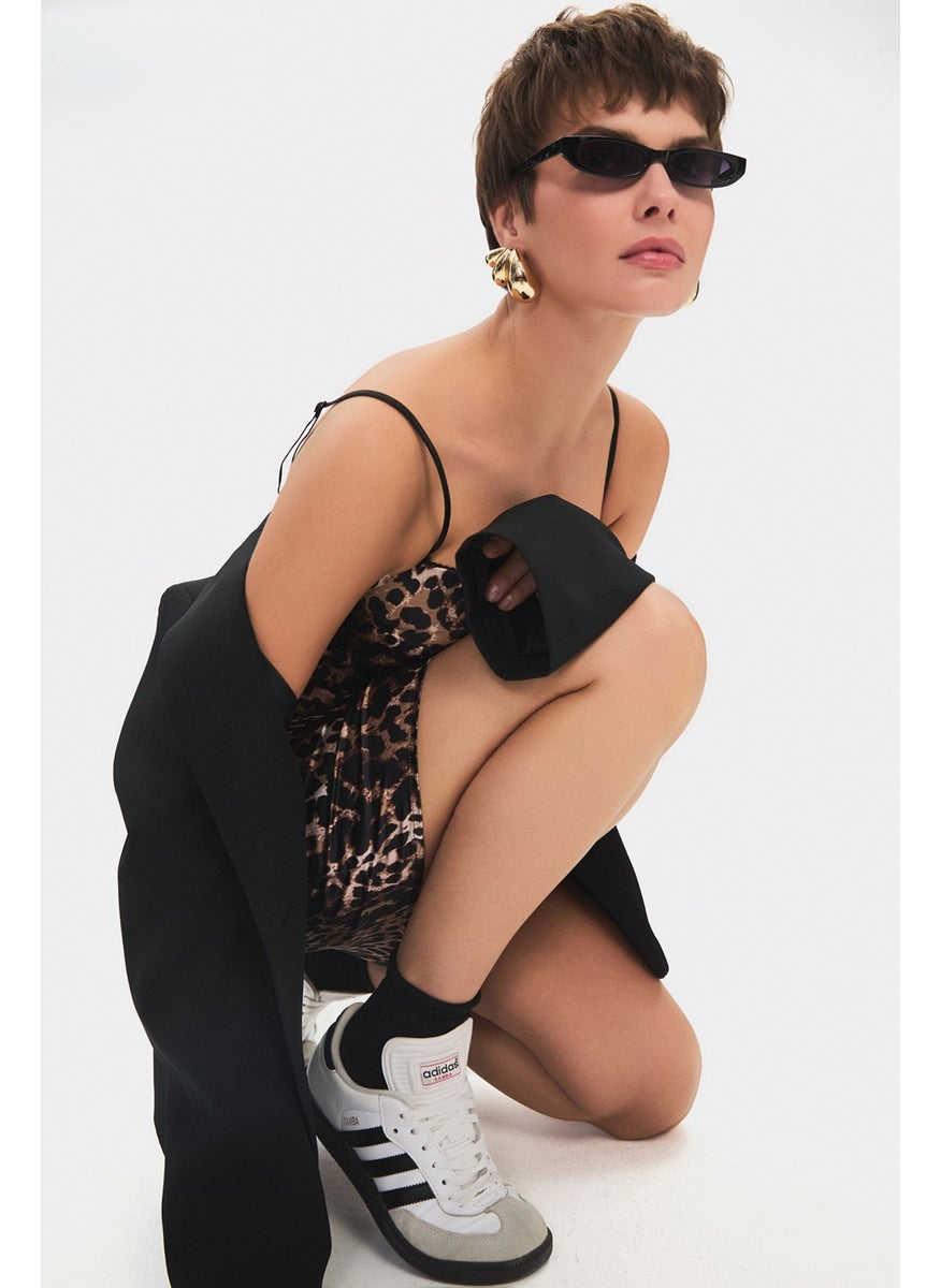 JUNE - Women's Body-hugging Square Neck Rope-Strapped Leopard Print Mini Dress - Image 1