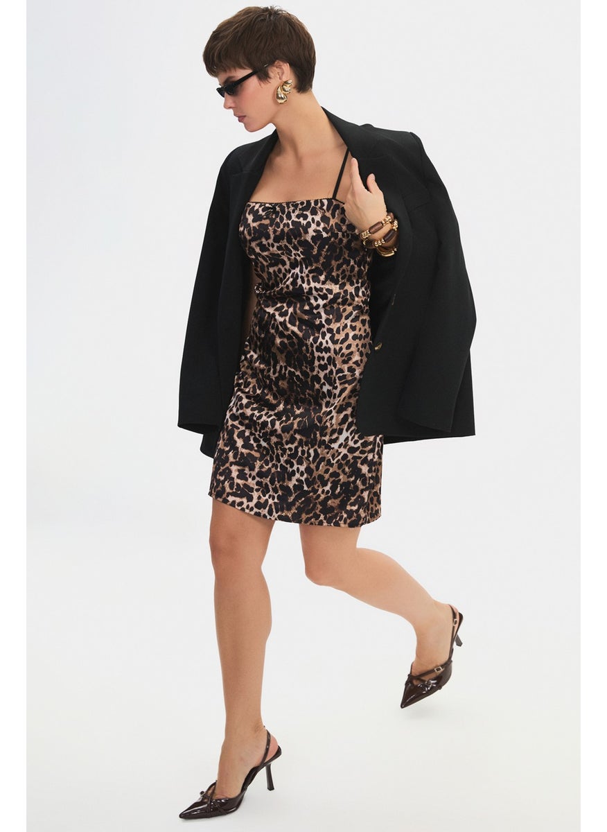 JUNE - Women's Body-hugging Square Neck Rope-Strapped Leopard Print Mini Dress - Image 1
