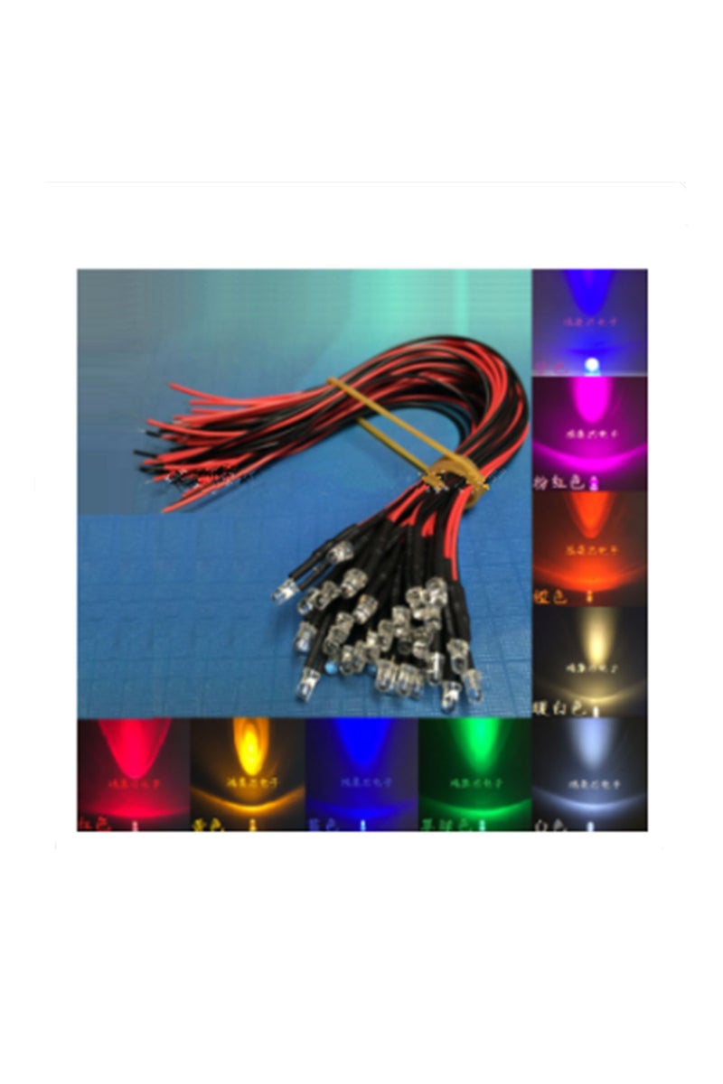 50pcs 5 color mix 50pcs 12V 5mm LED Diode Lights 7.9 Inch Pre Wired 5 Colors X 10pcs Assorted Kit Wh