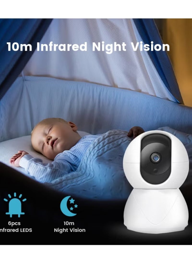 Vonqu Baby Monitor Camera, 1080p Indoor Security Camera, Lightweight And Portable Pet Camera, Human Detection Smart Wireless Camera For Baby Or Pet Monitoring, (1pc, White)  - Image 2
