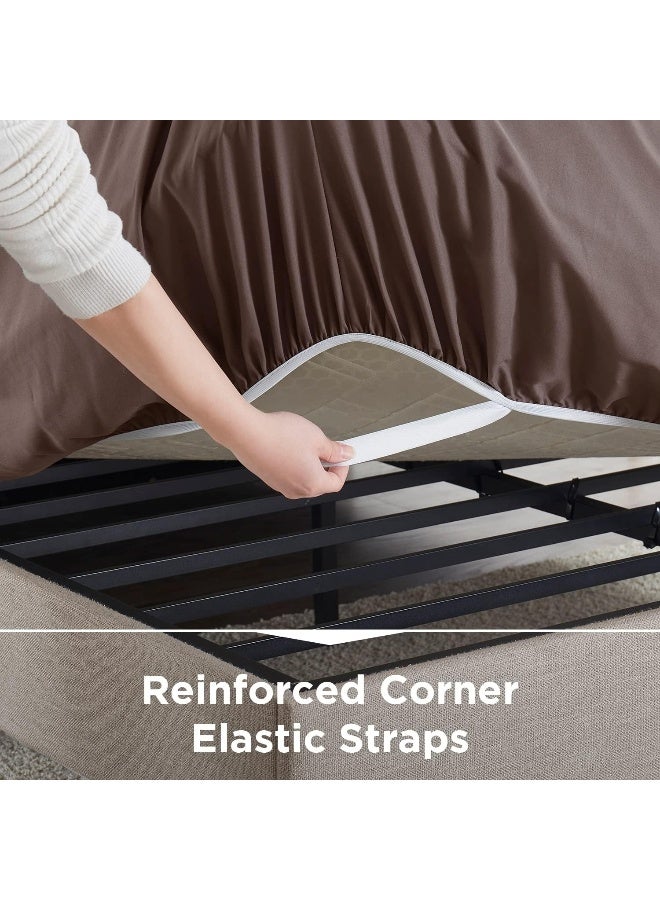 Empyrean Extra Deep Queen Fitted Sheet Only Deep Pocket Fits 18 to 24 Inch, Fitted Sheet Queen Deep Pocket, Soft Microfiber 110 GSM Deep Pocket Queen Fitted Sheet with Corner Straps, Chocolate Brown - Image 4