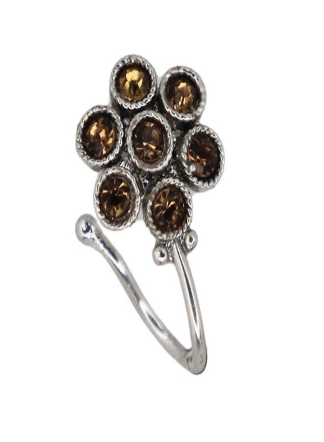 JWELLA Oxidised Silver Floral Nose Pin Set of 4 for Women and Girls, Elegant Clip-On Nosepins with Pearl and Stone-Studded Designs, Lightweight Traditional Jewellery - Image 3