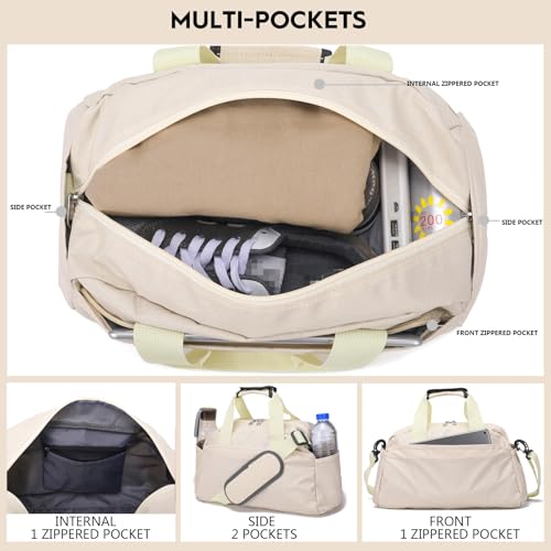 Ineetatu 14 inch Small Gym Bag for Women Men Mini Duffel Bag for Travel Sports Lightweight Carry On Bag Beige - Image 3